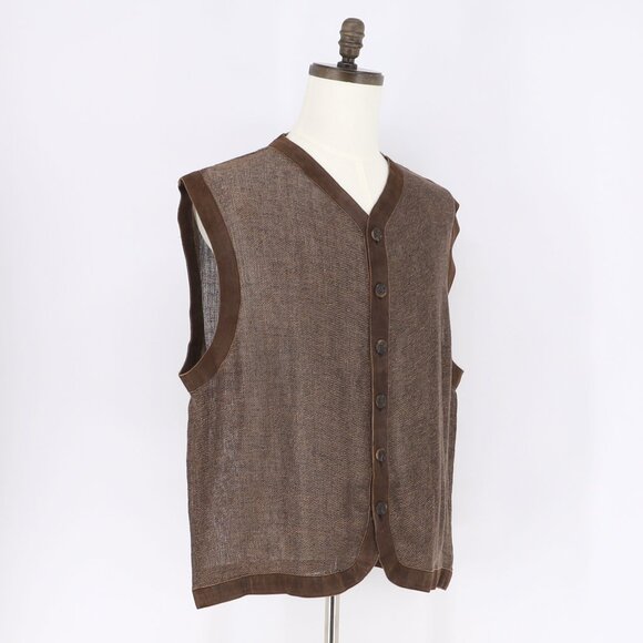 Vintage ANTHONY TARASSI Brown Net Vest Suede Trim Size XL - Picture 2 of 5